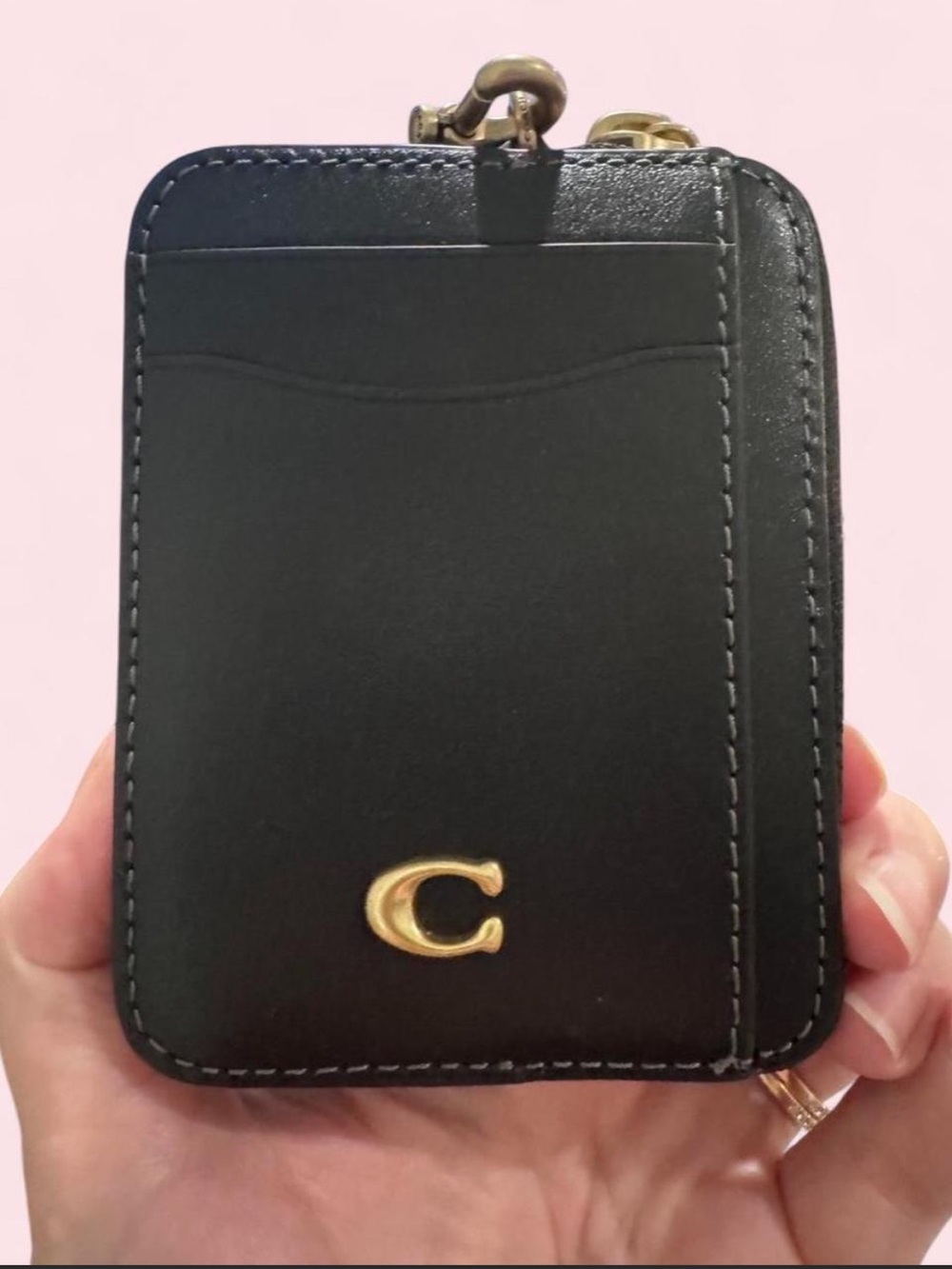 Coach Black Leather Card Wallet with Gold 'C' Accent
